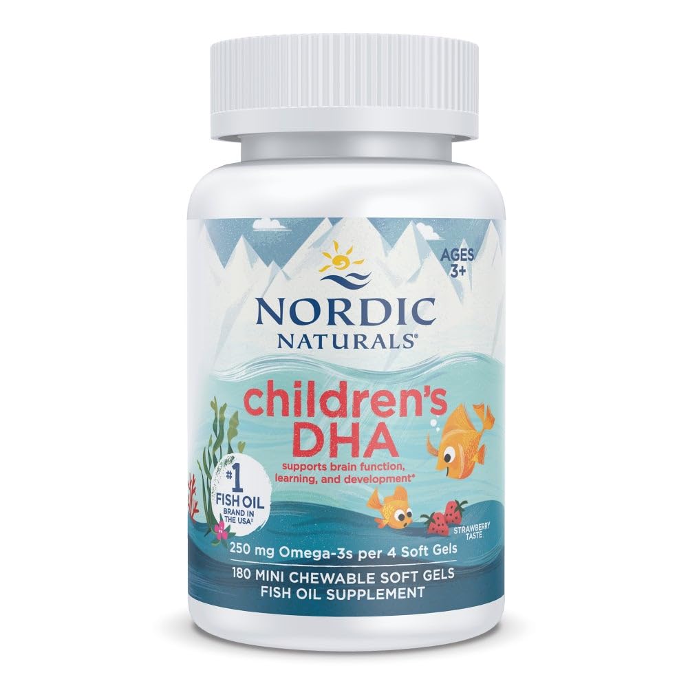 Nordic Naturals Children, Strawberry - 180 Mini Chewable Soft Gels for Kids - 250 mg Omega-3 with EPA & DHA - Mozog Development & Function - Non-GMO - 45 Servings