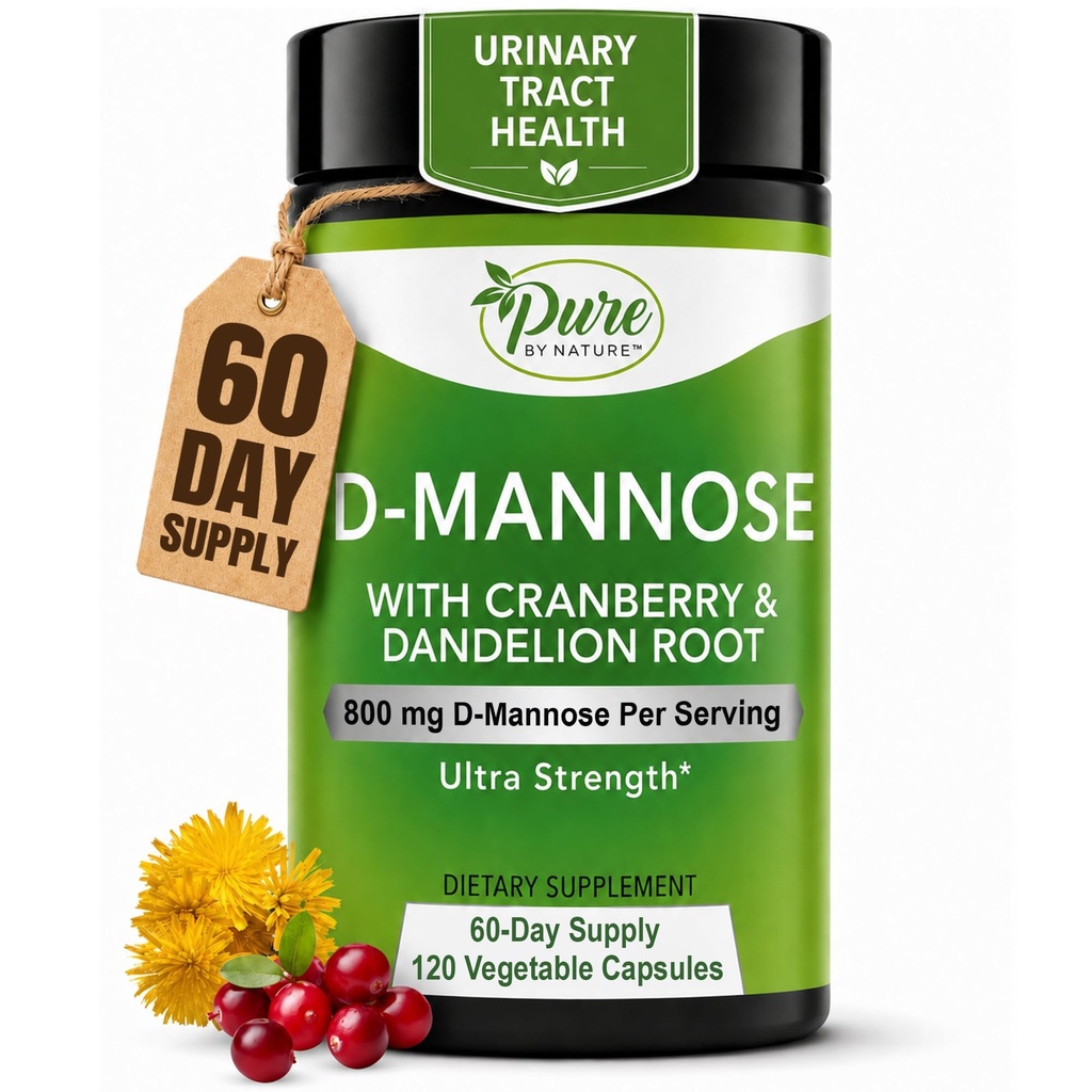 Pure by Nature D-Mannose with Cranberry and Dandelion Root, 120 Count