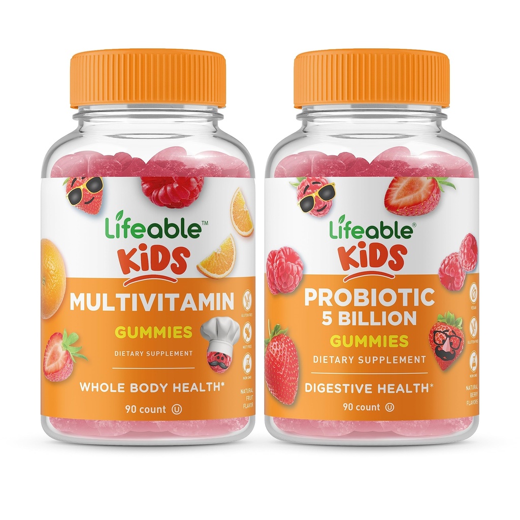 Životaschopné multivitamínové deti + probiotiká 5 miliárd detí, Gummies Bundle - veľké ochutnávky, vitamínové doplnky, bez lepku, bez GMO, žuvacie Gummy