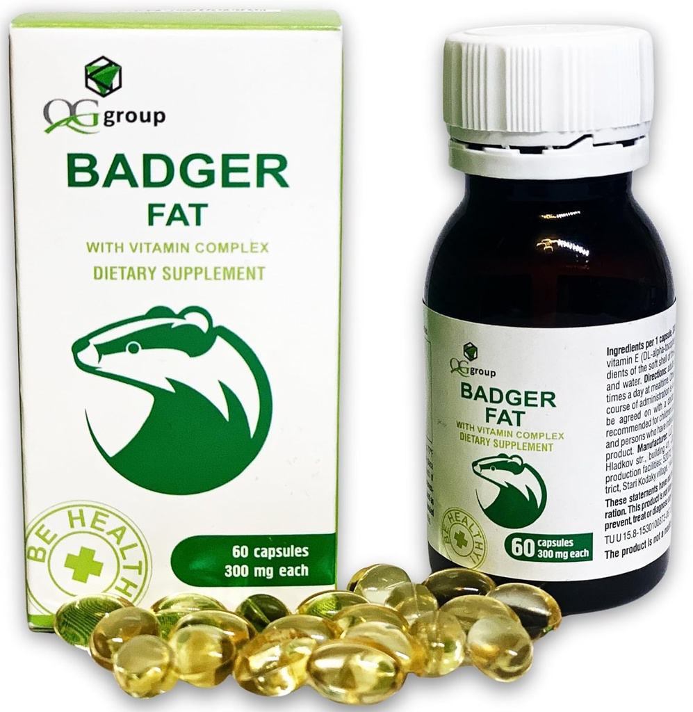 QG skupina Badgerov tuk prírodný zdroj polynenasýtených mastných kyselín - 60 kapsúl, 300 mg Každá