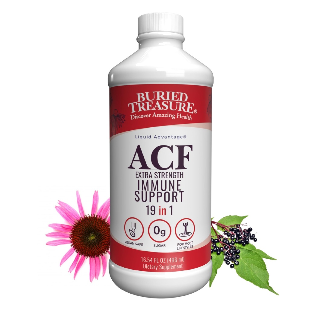 Pochovaný Treasure ACF Extra sila Immune Support - 16 oz, 16 Servisov, Liquid Dietary Imunity Boost w/ Elderberry, Vitamín C & Zinok, Bylinná formula