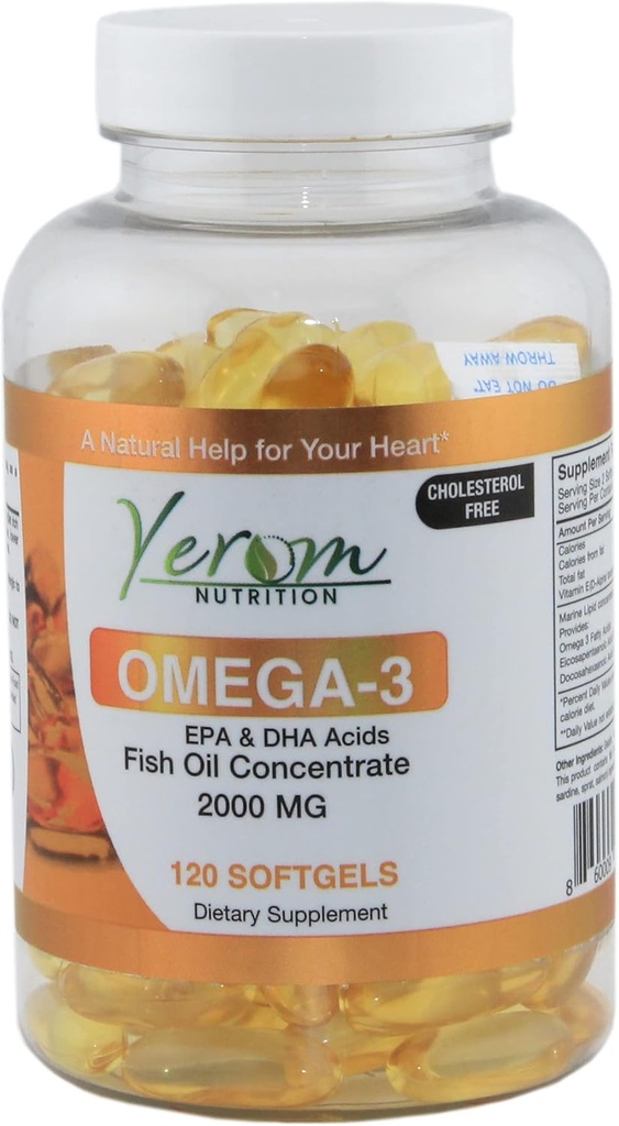 Omega 3 Rybí olej - vysoká potencie EPA & DHA, podporuje srdce, mozog a spoločné zdravie, 120 Softgels.