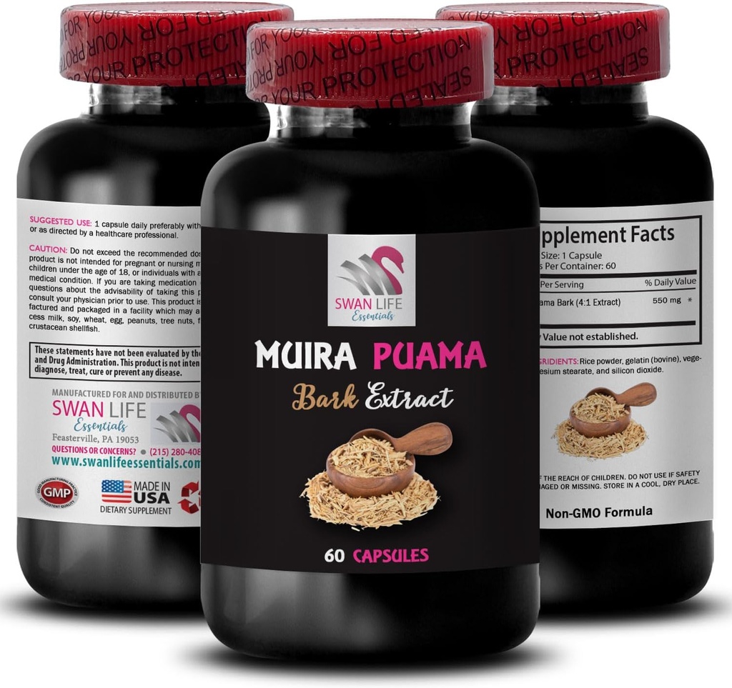 Plant-Based Energy Source - MUIRA PUAMA BARK EXTRACT - Natures Power Surge, Active Boost Formula, Dobrodružná pripravenosť, Botanický zdroj energie, Energia Plant Power 1 Fľaša 60 Kapsule