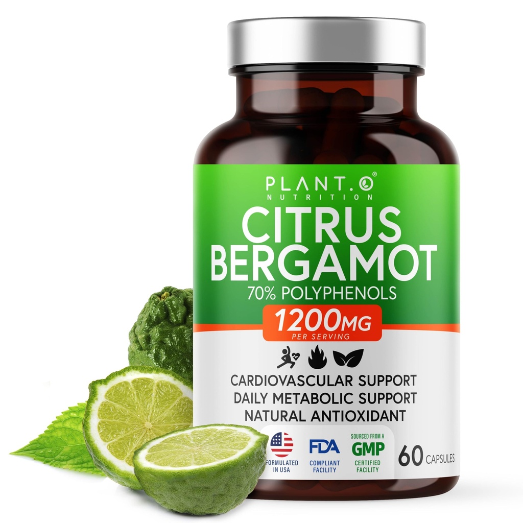 Citrus Bergamot Supplement 1200mg Vysoko koncentrované 70% Polyfenoly - Pure Bergamot Extract for Heart Health, Imunity, Antioxidant - 60 Veggie Kapsule, Made in USA