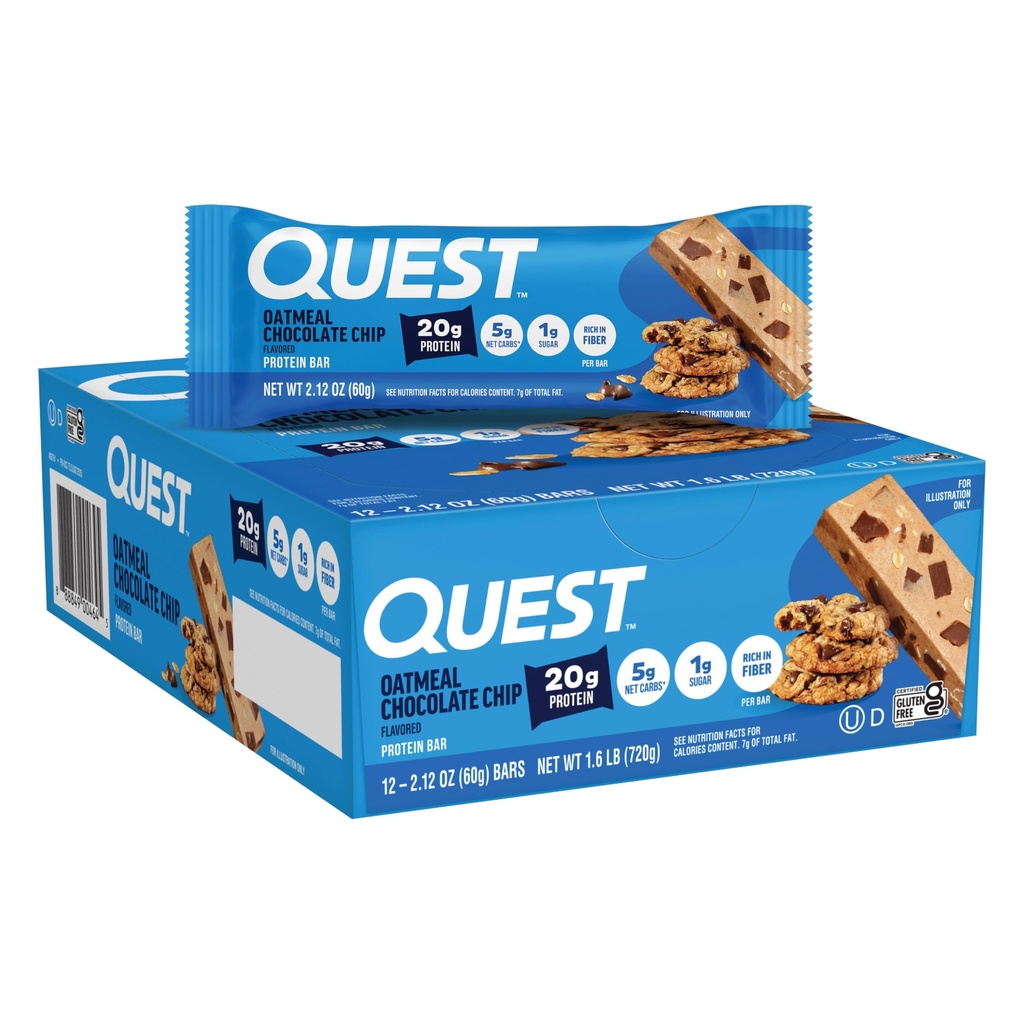 Quest Nutrition Outmeal Čokoláda Chip Protein Bars, 20g Protein, 1g Cukor, 5g Net Carb, Gluten Free, Keto Friendly, 12