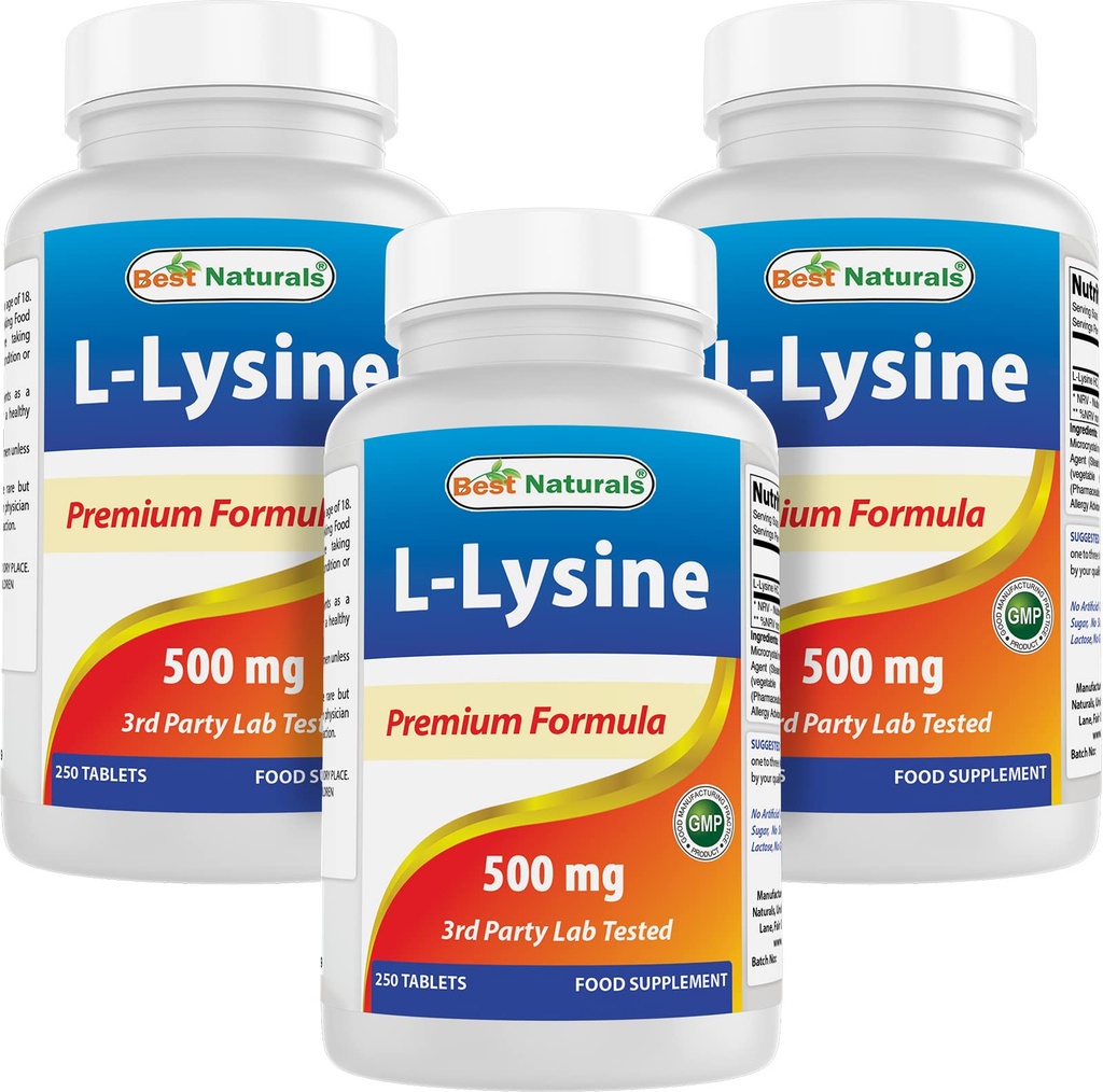 Best Naturals L-Lysine 500 mg 250 Tablets (250 Count (Pack of 3))