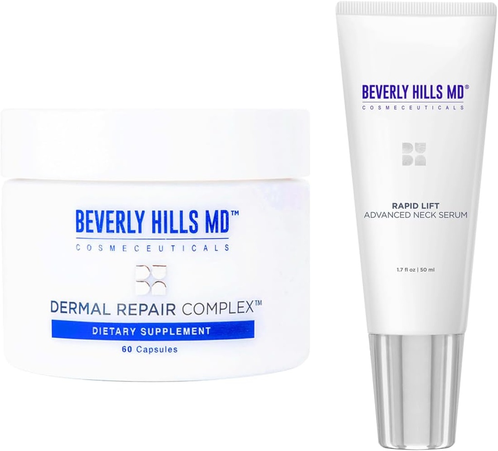 Beverly Hills MD Neck & Body Combo režimn Bundle- Dermal Repair Complex & Rapid Lift Advanced Neck Serum- pomáha w/Hydration, Vzhľad starnutia kože, vrásky, jemné linky a podporné kolagén