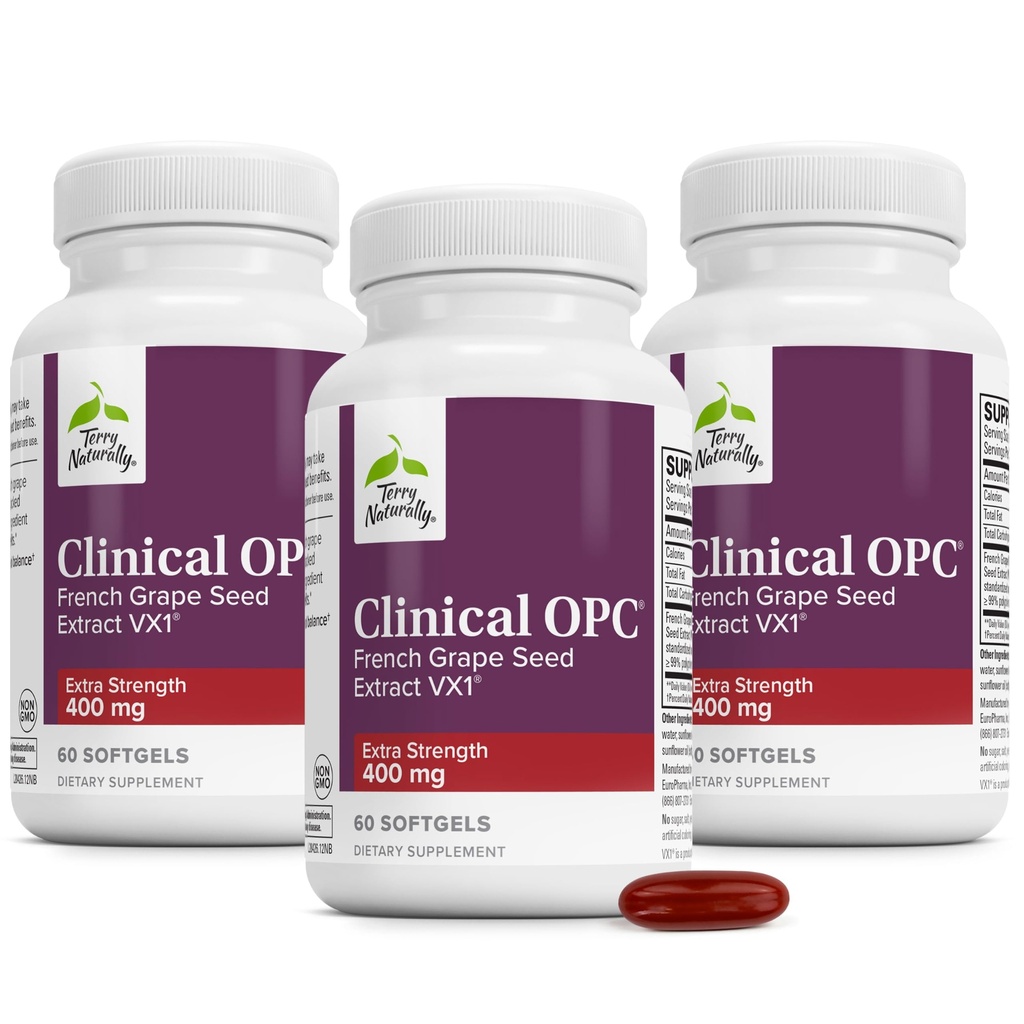 Terry Prirodzene Klinické OPC Extra sila - Kardiovaskulárne zdravie a zaostrenie podpora - Doplnok s extraktom z hroznových semien - Imunitná podpora doplnok - 60 Softgels (pack of 3)