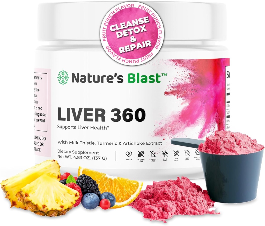 Pečeň 360 - Pečeň Clean Detox & Repair Powder with Milk Thitle, Turmeric & Artičoka Extract Fruit Punch Flavor 30 Servings