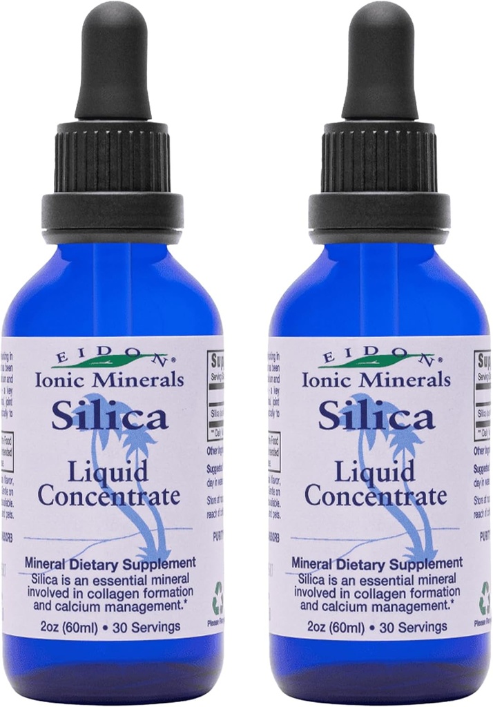 Eidon Tekutý oxid kremičitý Minerálny koncentrát - Silica Supplement pre vlasy, koža a nechty, Silica kvapky na podporu výroby kolagénu, žiadny pridaný cukor - 2 oz, 2 balenie