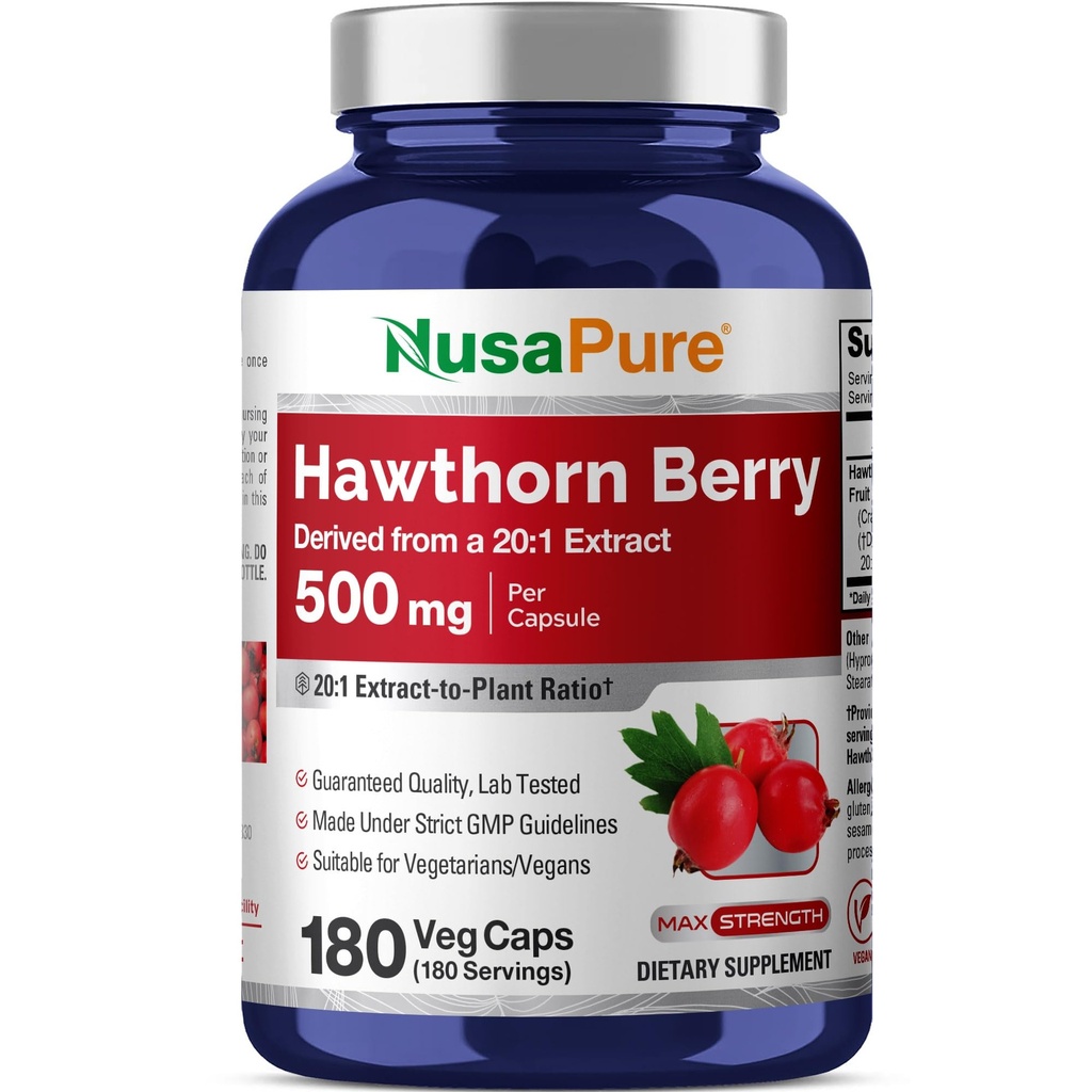 NusaPure Hawthorn Berry 20:1 Extract, 500 mg Equivalent to 10 000 mg 180 Veg Caps, Vhodné pre Vegetarians, Vegan, Non-GMO Dietary Supplement
