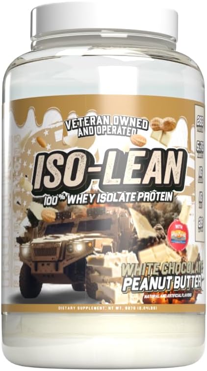 Isolean, 100% srvátkový proteín izolát, nízky cukor, maximalizácia zotavenia, veterán vlastní a operovaný (28 porcií, biele čokoládové arašidové maslo)