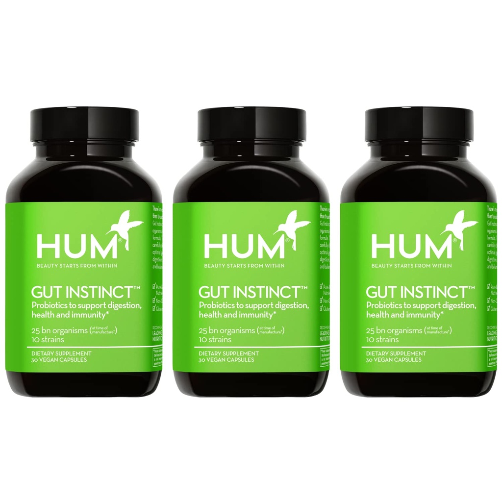 HUM Gut Instinct Daily Probiotiká pre ženy a mužov, Tráviace zdravie, Lactobacillus, Bifidobacterium Kmene pre Immune Support, Probiotické doplnky pre Zdravé Gut Rozmanitosť, 90 Kapsule