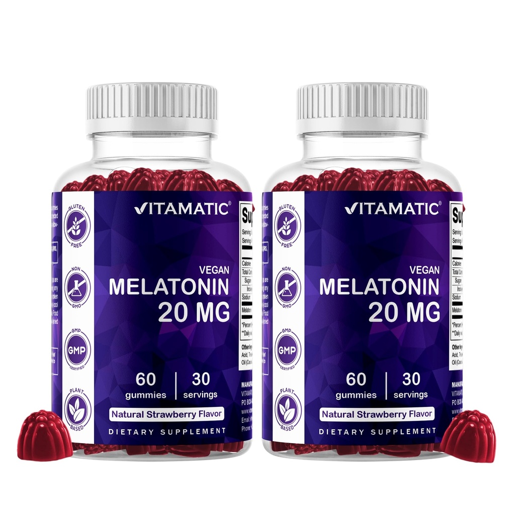 Vitamatický melatonín 20 mg Gummy pre dospelých, 30 Servíry - 60 gróf - Non-Habit formovanie doplnok (Pack of 2)