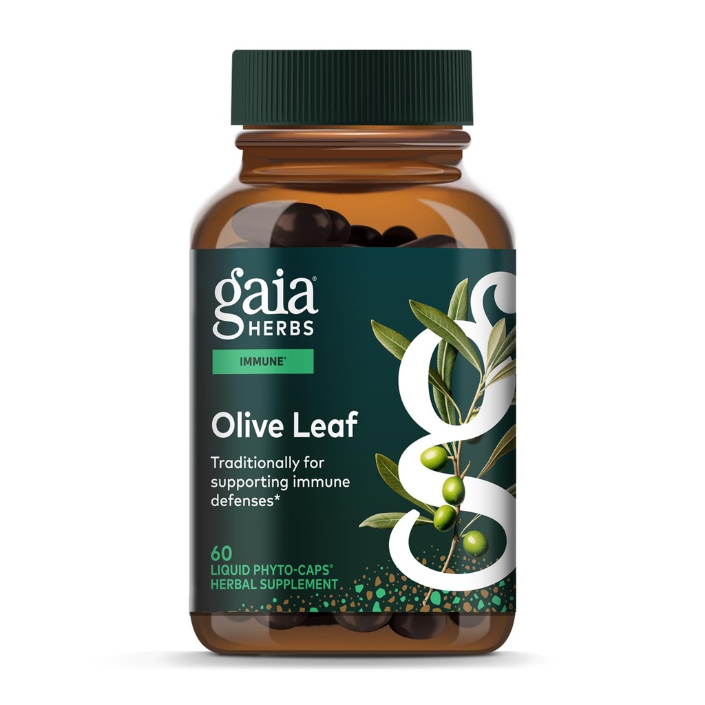 Gaia byliny Olive Leaf - Tradičné Immune Health Support - Immune System Supplement with Olive Leaf Extract & Oleuropein* - 60 Vegan Liquid Phyto-Caps (30-Deň dodávky)