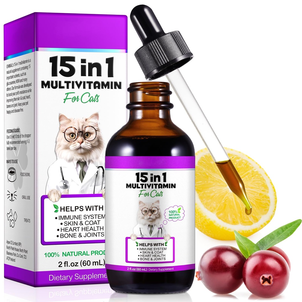 Cat Multivitamín,15 v 1 Cat Vitamíny Tekuté kvapky Doplnky pre zdravie srdca, kosti, kĺbu, kože a plášťa, močový mechúr, imunitný systém Podpora 60ml