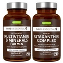 Multivitamínové a minerálne látky pre mužov + komplex astaxantínu Vegan, trvalé uvoľňovanie Advanced Multivitamín + 4 mg H. Pluvialis Natural Astaxantin, podľa Igennus
