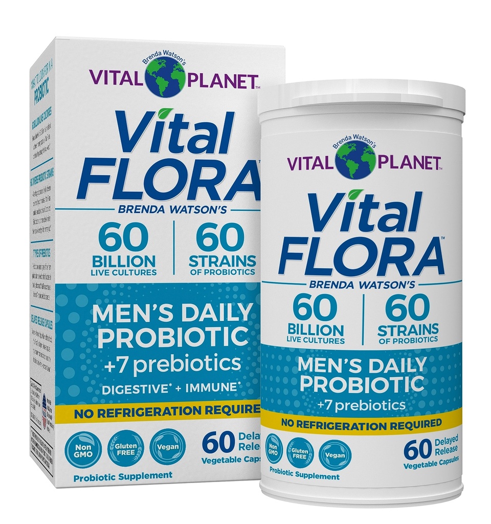 Vital Planet - Vital Flora Probiotiká pre mužov, 60 miliárd CFU, 60 rôznych kmeňov, 7 Organic Prebiotics, Muži