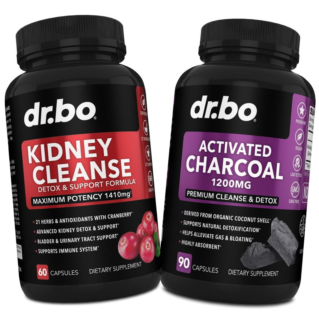 Čistenie obličiek Detox & Aktivovaný Charcoal - prírodný extrakt z brusníc a uvy Ursi na podporu obličiek, močového mechúra a močového traktu - Kokosové Charcoal pilulky na podporu žalúdočného plynu