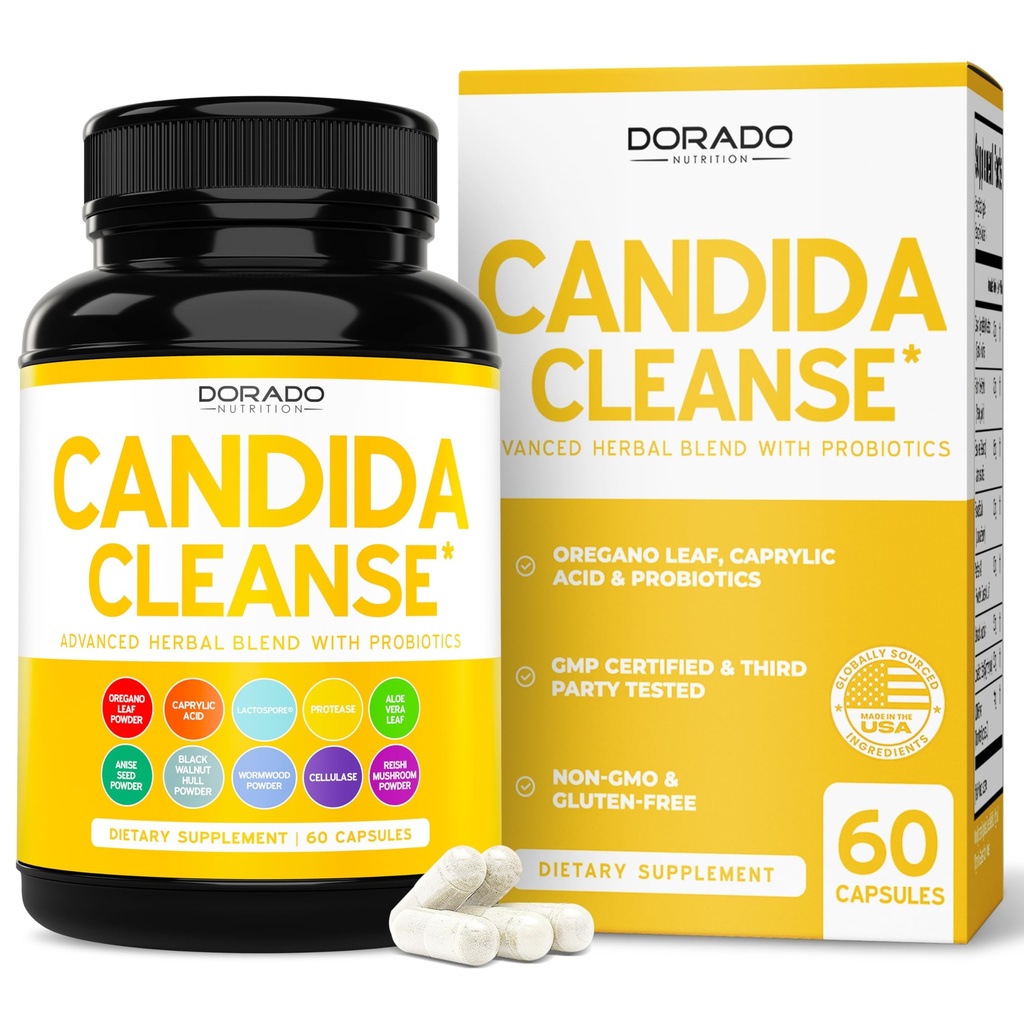 Candida Cleanse Detox (60 Počet) Advanced 11-in-1 Formula pre prerastanie liečba Candida Killer komplex pre mužov a ženy - Tretia strana testované - Made in USA