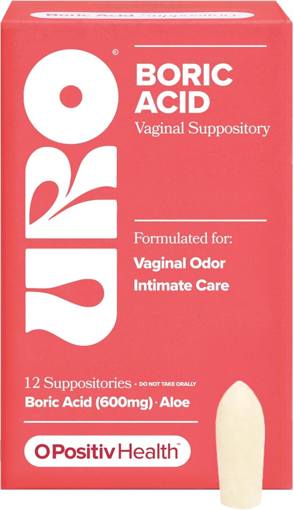 O Positiv URO Kyselina boritá Vaginálny čapík s kyselinou mliečnou a Aloe pre rýchlu úľavu a Vaginal Odor Control 