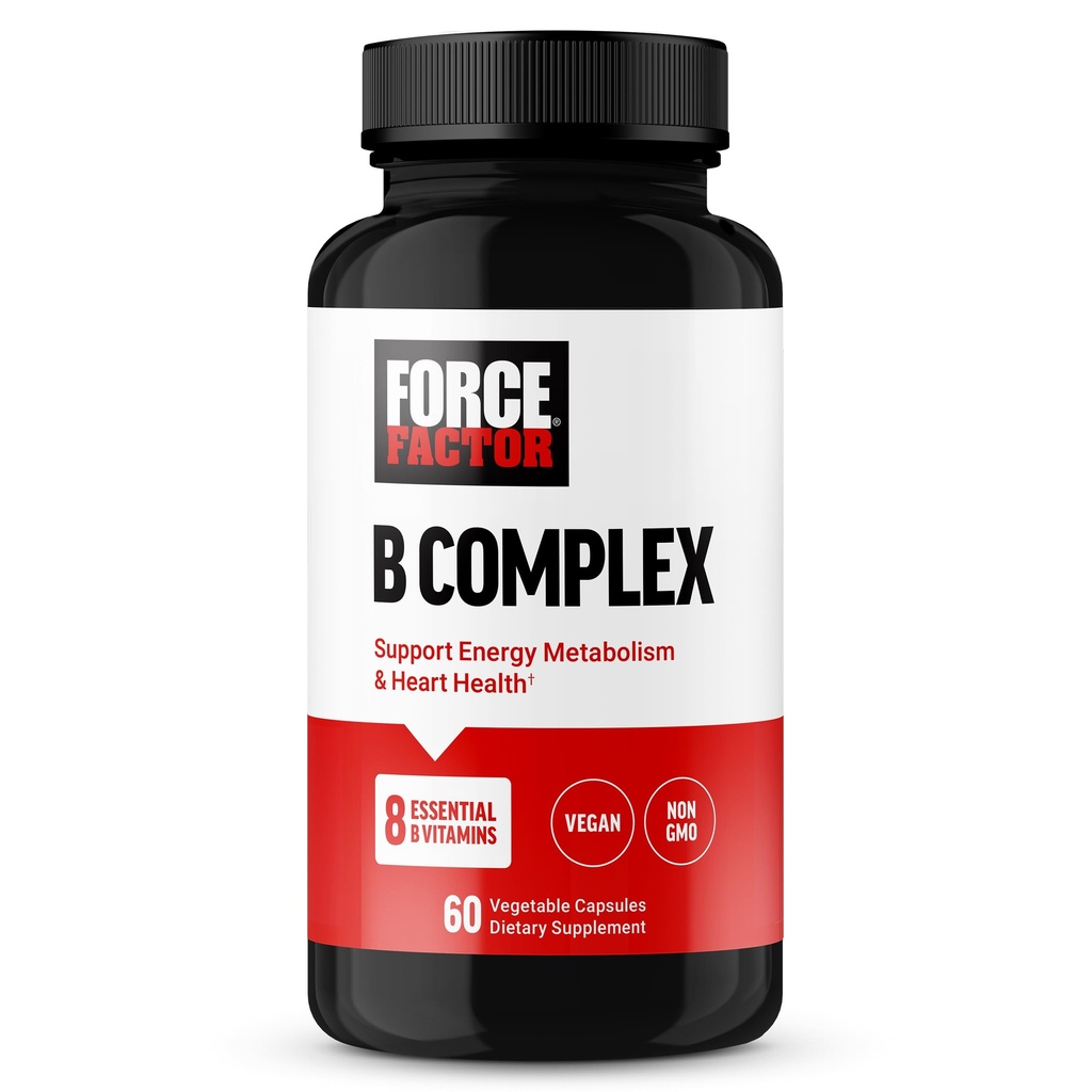 FORCE FAKTOR vitamín B komplex na podporu energie, vitality, a zdravie srdca, zahŕňa vitamín B1, vitamín B2, vitamín B3, vitamín B6, vitamín B12, a viac, Vegan, non-GMO, 60 Rastlinné kapsuly