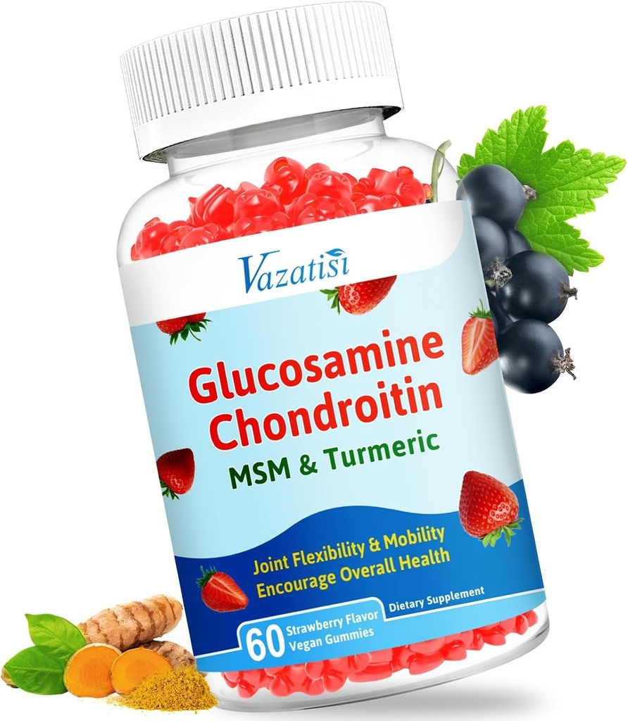 Vysoká biologická dostupnosť Glukozamín Chondroitín Gummy s Turmerica & MSM, Boswellia -Spoločná podpora - Kartilage Support, Flexibilita & Strength - 60 Gumies