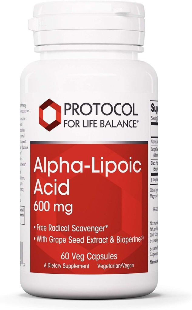 Protokol Alpha Lipoic Acid 600mg - Hroznový extrakt a bioperín - 60 Veg Caps