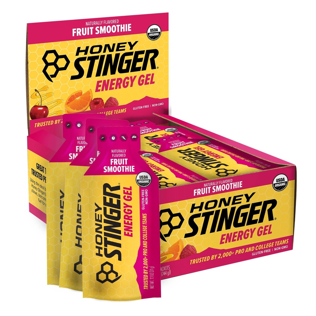 Honey Stinger Organic Fruit Smoothie Energy Gel, Gluten Free & Caffeine Free, for Cvičenie, Beh a výkon, Sports Nutrition for Home & Gym, Pre & Mid Workout, 24 Pack, 26.4 Ounce