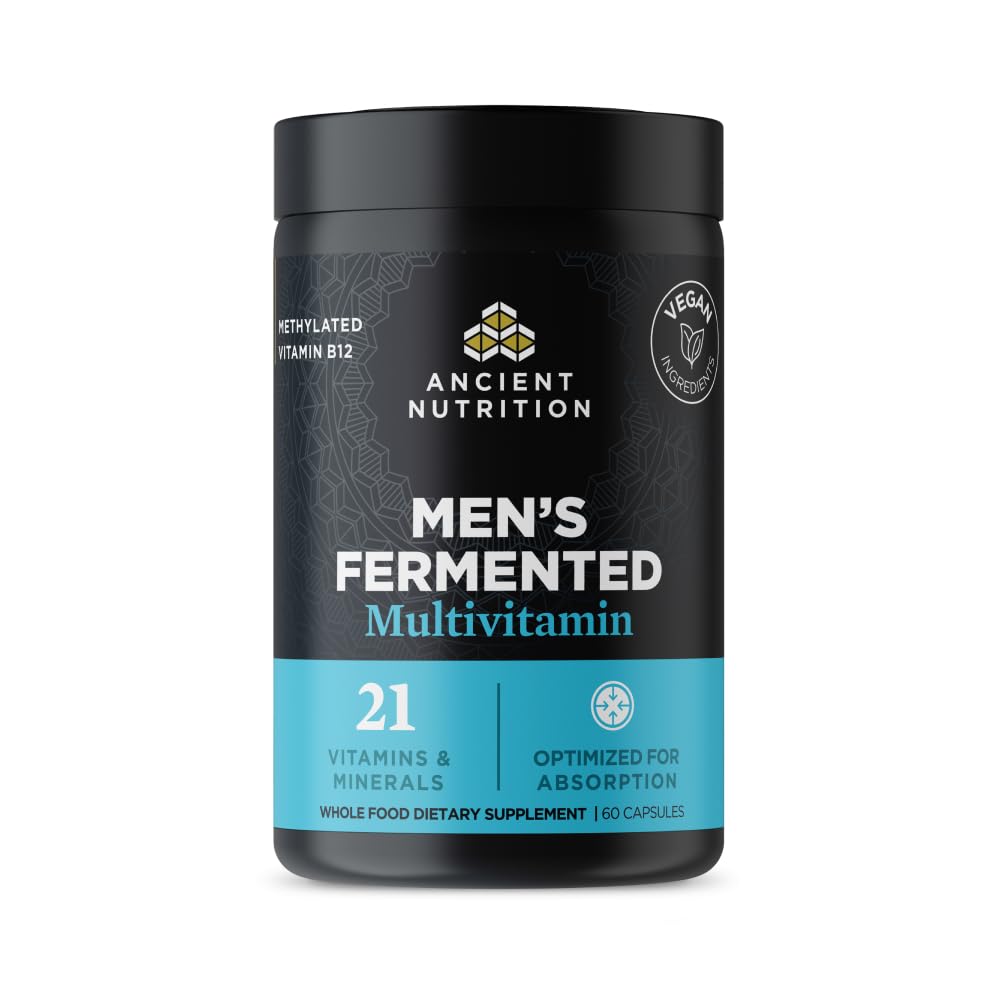 Multivitamín pre mužov, fermentovaný multivitamín pre mužov s vitamínom A, C, D, E, K, zinok a horčík, imunitná podpora, Vegan, 60 Ct