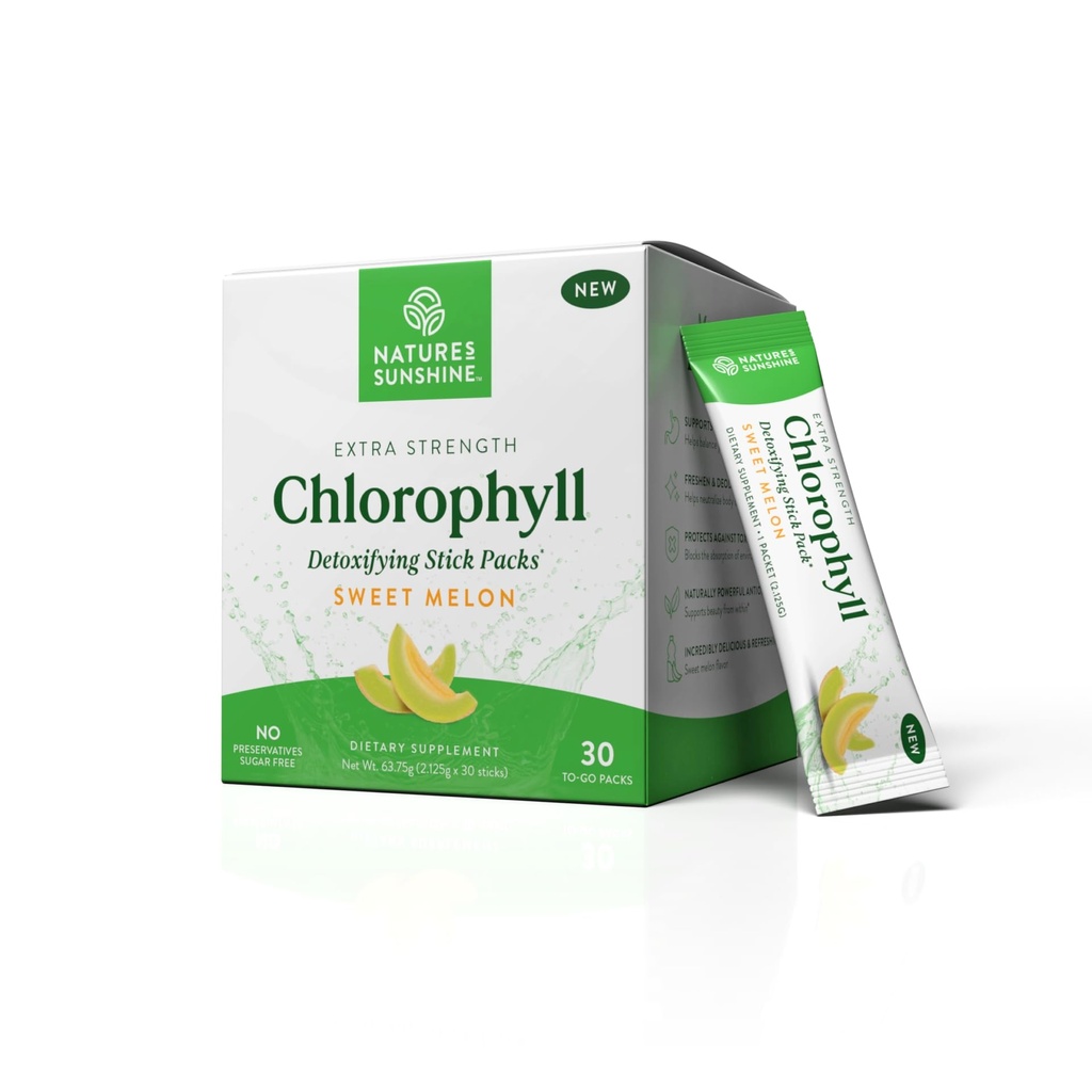 Nature's Sunshine Chlorofyl Stick Balíky: Preplň svoje Detox a Boost Gut zdravie v pohodlné, lahodné Stick Packs (Sweet Melon)