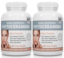 Fytoceramidy ryže na báze biotín proti starnutiu doplnok, Vrásky odstraňovač a tvárovej hydratácie s fytoceramidy vitamín A, C, D a E, dve fľaše balenia, 120 kapsúl 40 mg, lepok zadarmo