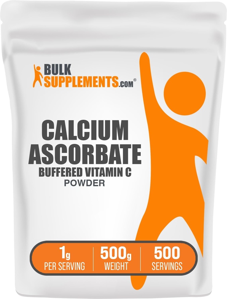 BulkSupplementments.com Askorbát vápenatý prášok - Pufrovaný vitamín C, vápnik doplnok s vitamínom C - bez lepidla, 1g na porciu, 500g (1,1 lbs) (Pack of 1)
