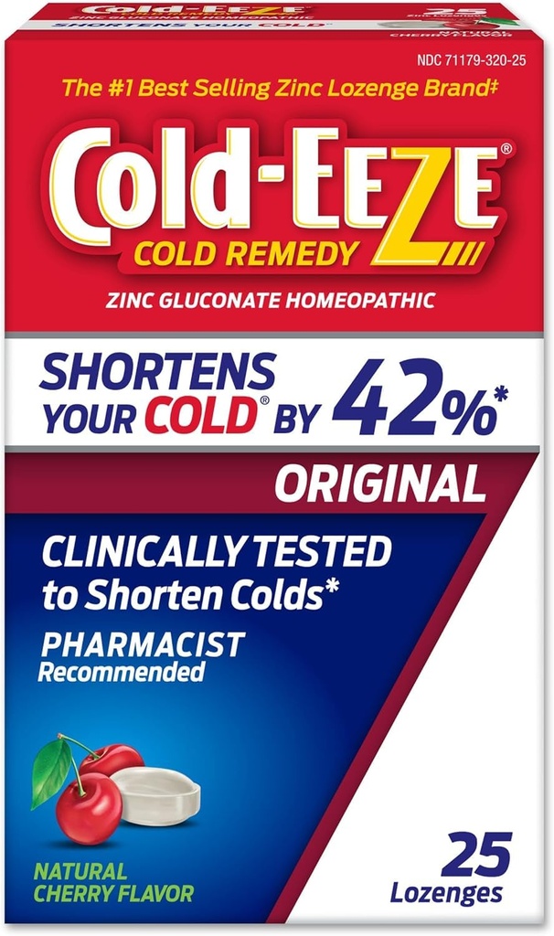 Cold-EEZE Natural Cherry Zinok Lozenges, Homeopatické Cold Remedy, Znižuje trvanie bežnej Cold, Sore Throat, Kašeľ, Kongescia a Post Nasal Drip, 25 Počet