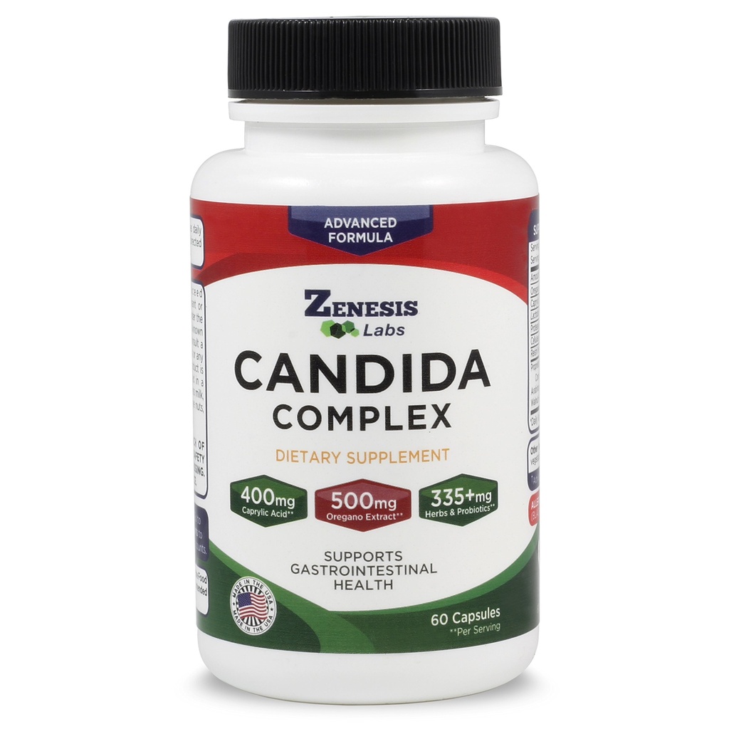 Zenesis Labs Candida Complex Cleanse Detox Kyselina kaprylová Supplement, Oregano Extract, Probiotiká, Enzymes (60 kapsúl, 30 dní)