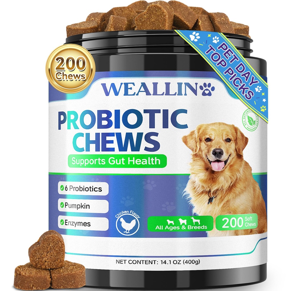 200 PCS Probiotiká pre psy - Pes probiotické žuvačky pre zdravie Gut, trávivá podpora a svrbiaca pleťová úľava Pet Hnačka Plynová liečba - probiotiká, tráviace enzýmy, prebiotiká, tekvica