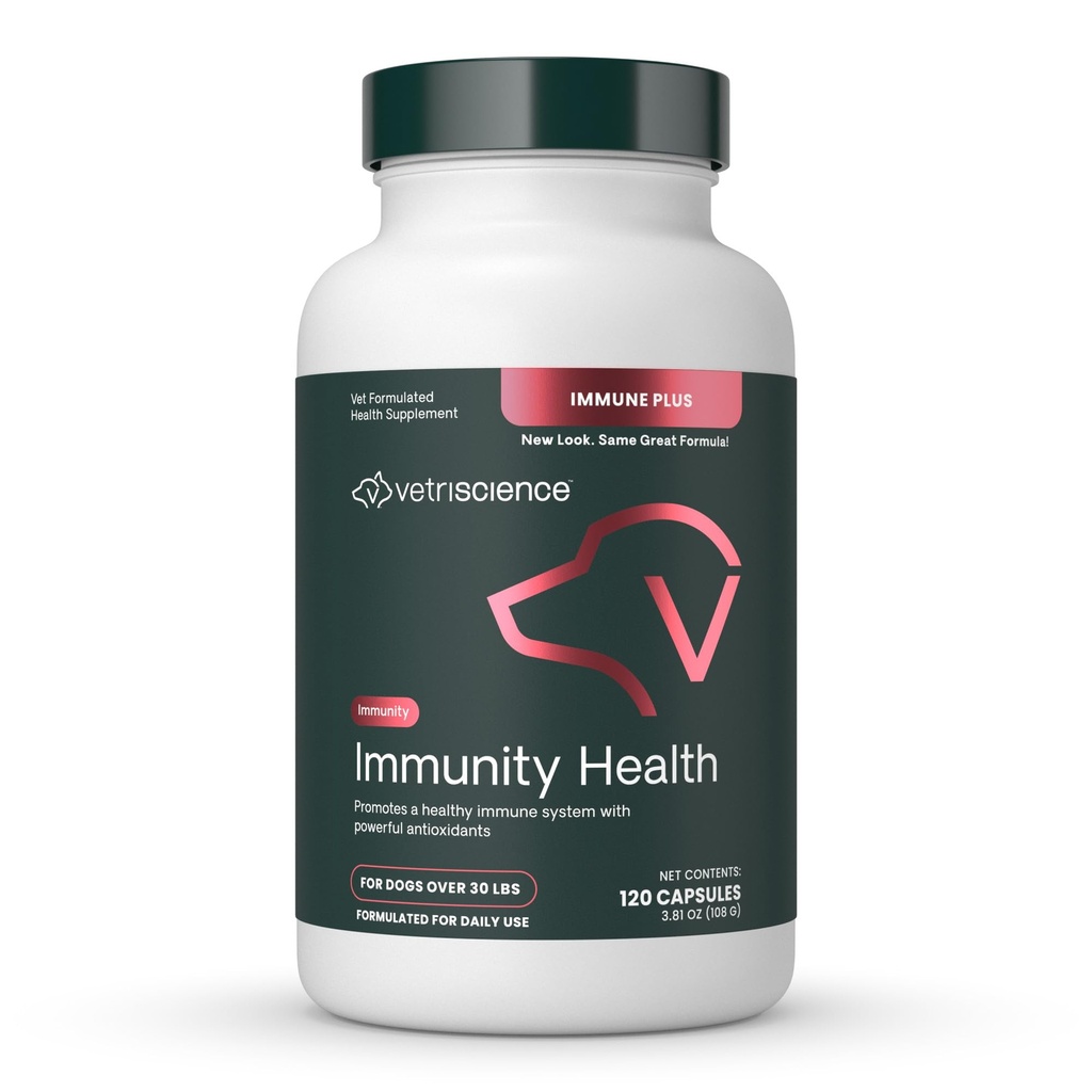VetriScience Imunity Health Easy-Open Kapsule, Immune Plus Supplement for Medium and Large Plemeno Psy, Cell Advance Immune and Allergy Support with Antioxidants, Hypoallergenic Formula, 120 Count