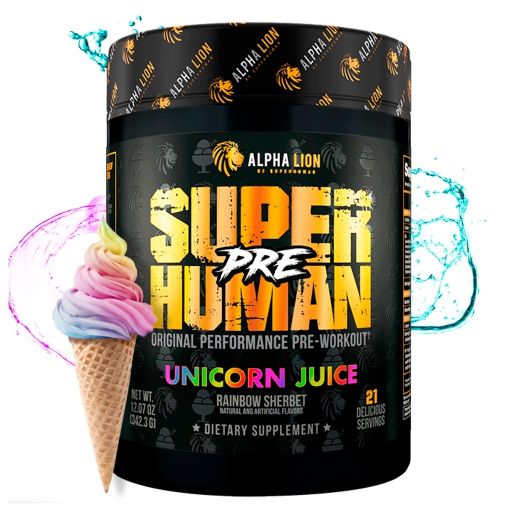 ALPHA LION Superhuman Pre Workout Powder, Beta Alanine, L-Taurine & Tri-Source Kofeín pre trvalo udržateľnú energiu a zameranie, Oxid dusnatý a Citrulín pre čerpadlá (21 Servings, Jednorožcová šťava)