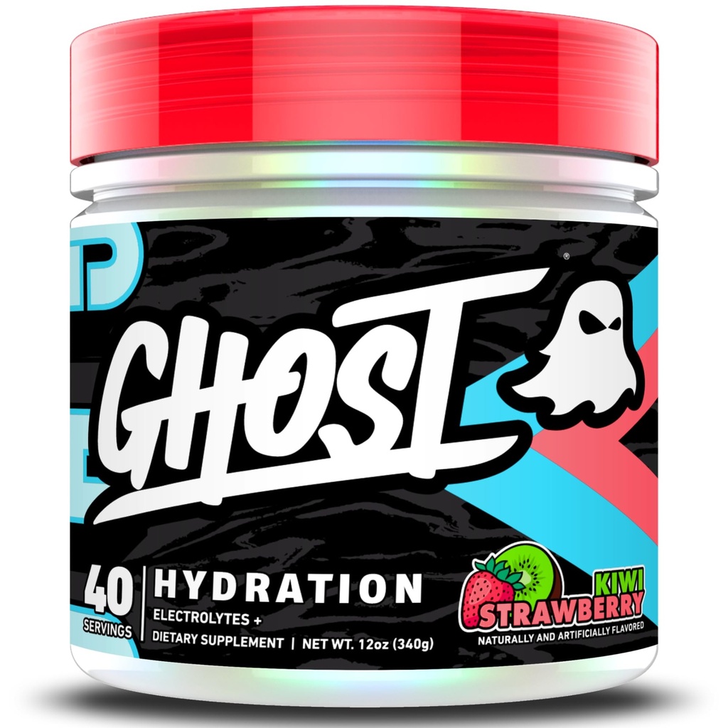 GHOST Hydratácia, Kiwi Strawberry, 40 Serv, Electrolyte prášok - nápoj Mix doplnok s horčíkom, draslík, vápnik, vitamín C a taurín pre energiu a vytrvalosť - Vegan, bez sóje, cukru a lepidla