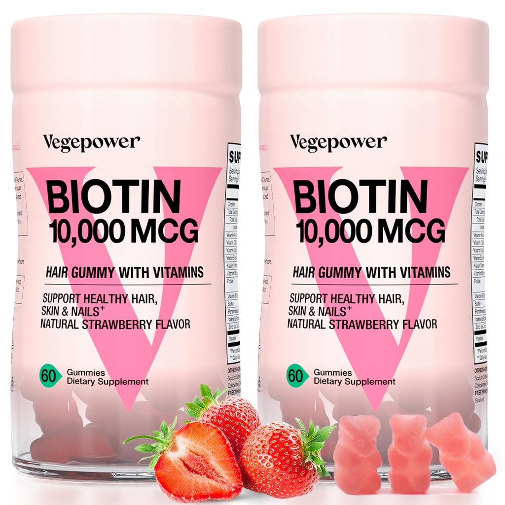 Biotín Gummies 10000mcg Doplnky - s vitamínom C, A, D, B-Complex, Folát, Zinok pre ženy a dievčatá- Vegan Biotín Rast vlasov Gummy pre zdravé vlasy a nechty, Non-GMO, Jahodová, 120 Medveď