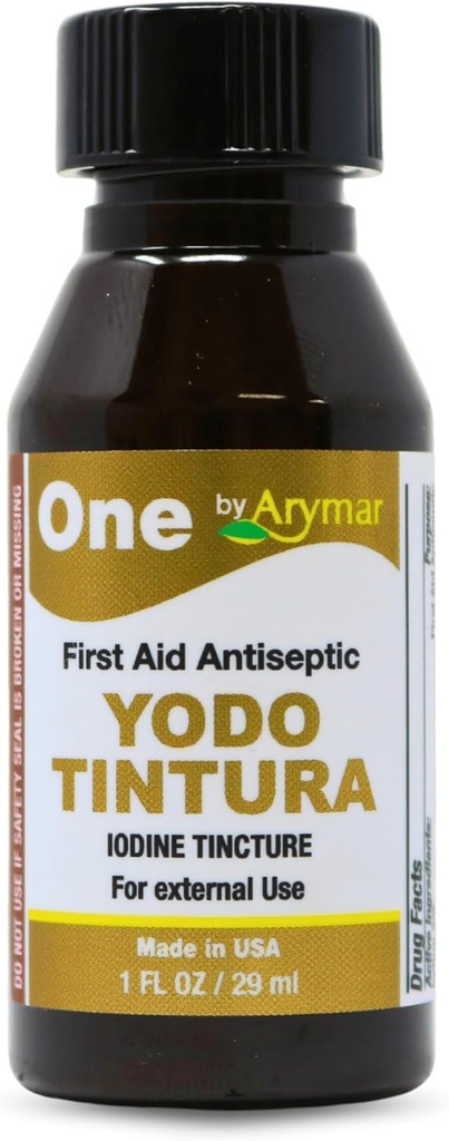 Arymar Iodine Tincture, YODO Tintura 2% Topické riešenie pre menšie rezy, škrabky, popáleniny, 1 Fl Oz