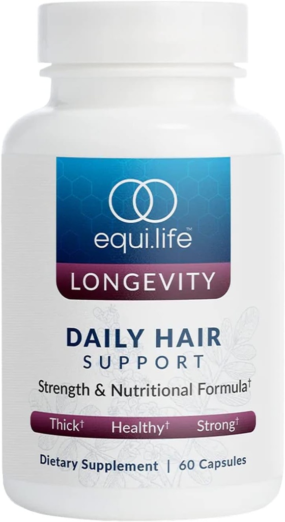 Equilife Daily Hair Support, Hair Supplement with Biotin, Ashwagandha, Zinok, Selenium, a Saw Palmetto, Vitamíny a minerály pre vlasy a Scalp Výživa, Gluten Free, 60 Kapsule