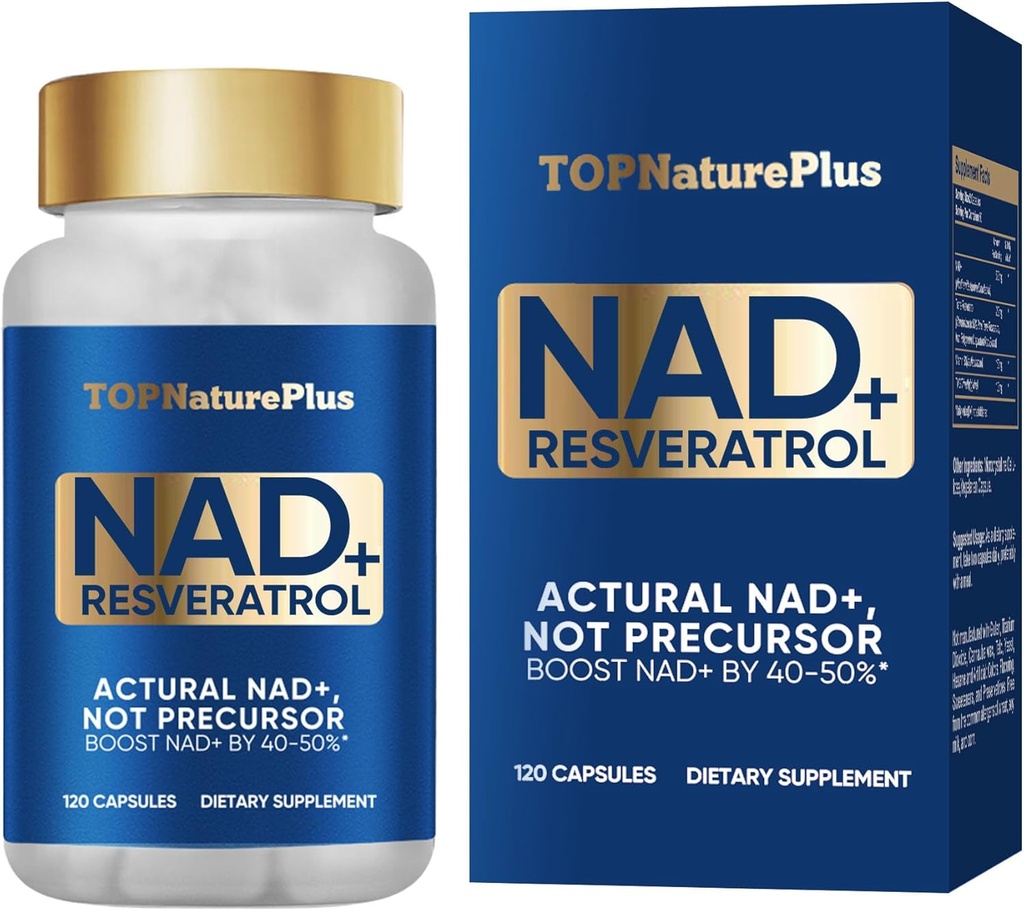 NAD+ Supplement 1000 mg Pure Organic, Highest NAD+ Resveratrol Supplement Max Absorbtion for Energy and DNA Repair, Aging Defense, Brain Function Support, 120 Kapsule