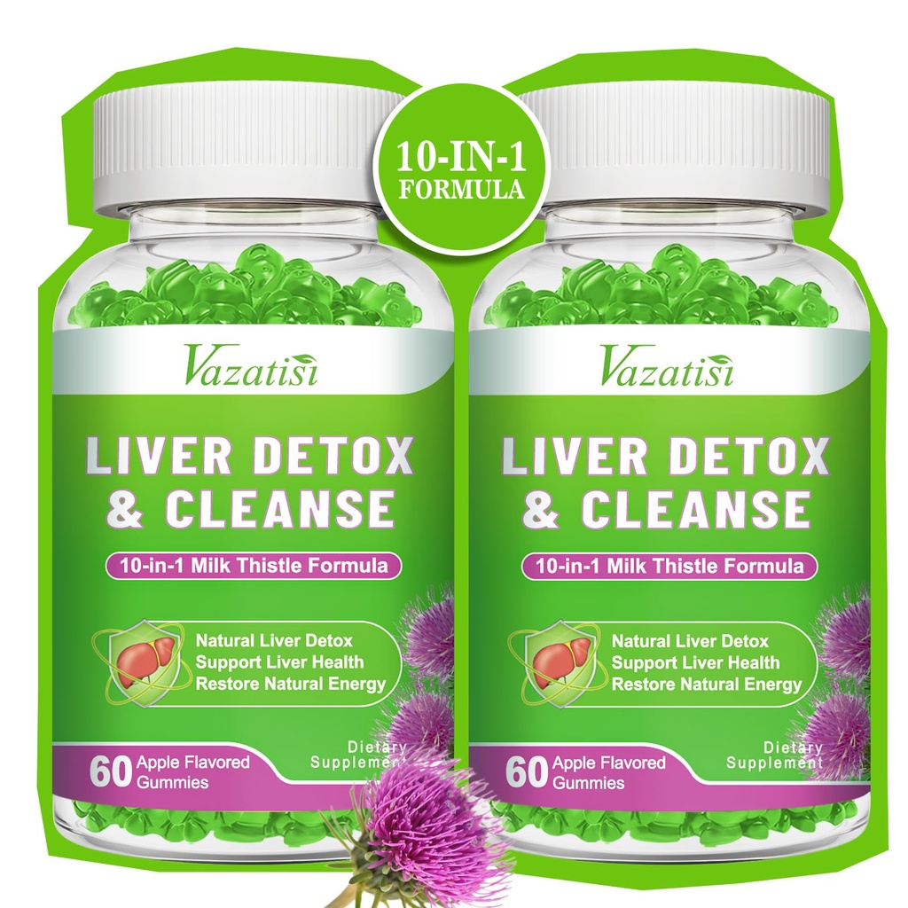 Pečeň Clean Detox Opravy Gummies, Mlieko Thitle Gummies s Artičok, Púpava pre podporu pečene, Vegan a non-GMO, Želatína-Free, Apple Flavor 120ct