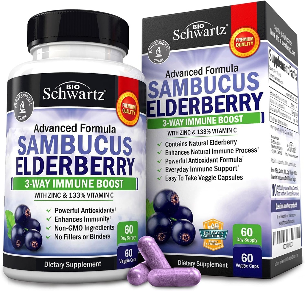 BioSchwartz Elderberry Kapsule 60 Count + Probiotic 40 miliárd CFU 60 Count Bundle