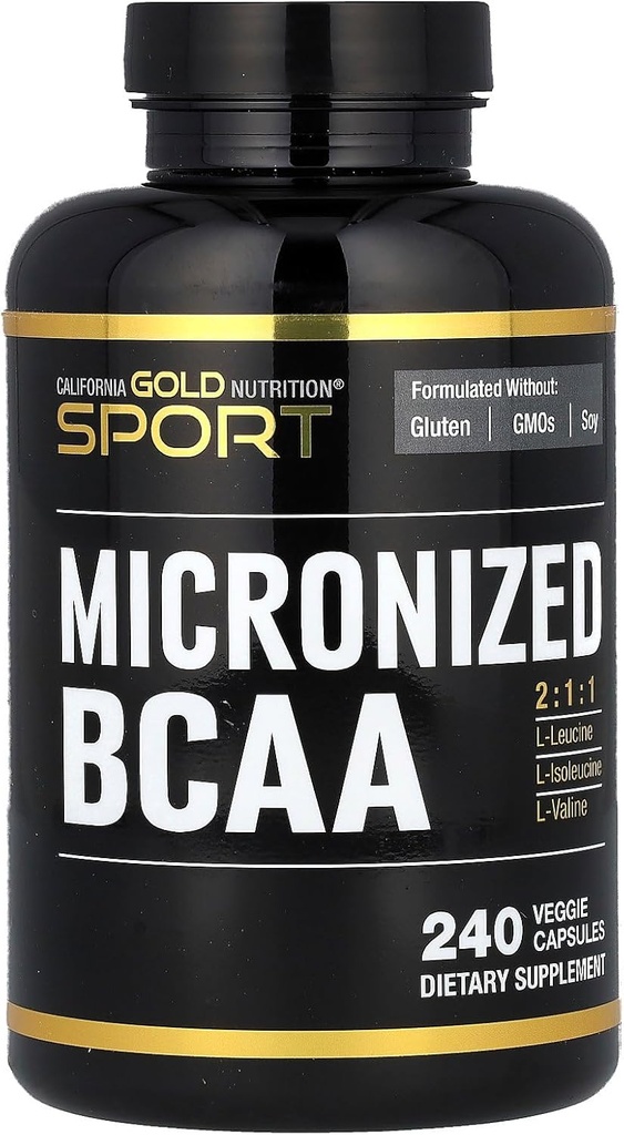 California Gold Nutrition Sport, Micronized BCAA, rozvetvený reťazec aminokyselín, 240 Veggie Kapsule
