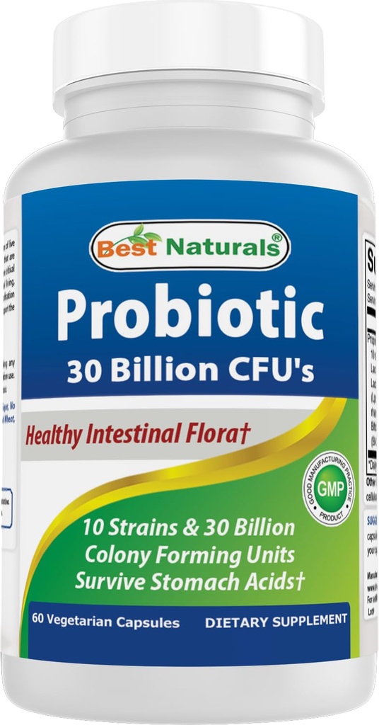 Najlepšie prírodné probiotiká 10 kmeňov & 30 miliárd CFU Intestinálna Flora, 60 Veggie Kapsule (60 počet (Pack of 1))