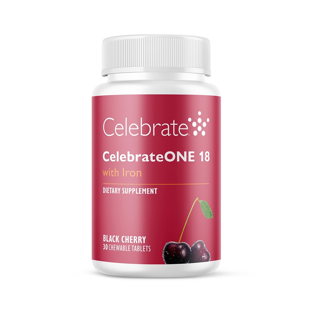 Oslavujte vitamíny CelebrateONE 18 žuvačky, 18 mg Železo - raz denne Bariatrický multivitamín, Esenciálne vitamíny a minerály - Gastrektómia Gastrektómia Gapass & Sleeve Supplement - Čierna Cherry (30 tabliet)