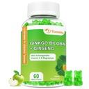 240MG Ginkgo Biloba Gummy s ženšenom a horčíkom, Ginko Biloba Doplnky Gummy pre zaostrenie mozgu, nálada a pamäť pre dospelých, 60 Cts