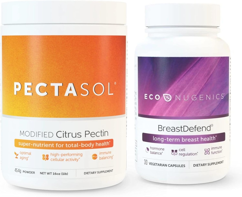 Econugenics podporuje zdravie prsníkov a podporu buniek - PrsníkDefend 30 Kapsule + PectaSol-C Modifikovaný Citrus pektín 454 Grams Bundle